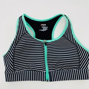 Fila Women's Striped Sports Bra  - Black and Green Size Medium